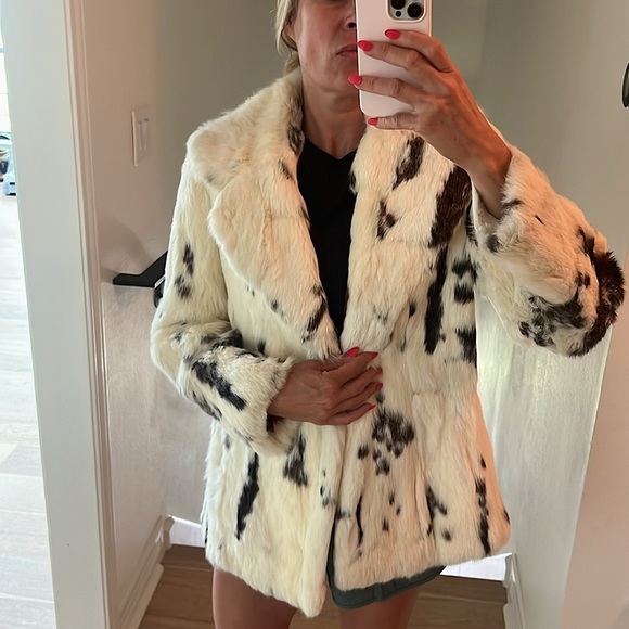 Vintage Jet Set of California 100% Real White Spotted Rabbit Fur Coat - Picture 10 of 10